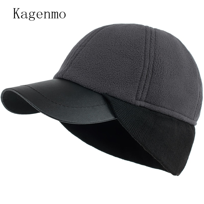 Kagenmo-폴라 플리스 남성 봄 야구 모자, 봄 남성 모자, 추운 겨울 목 보호 태양 모자, 두꺼운 사이즈 M 56-59cm
